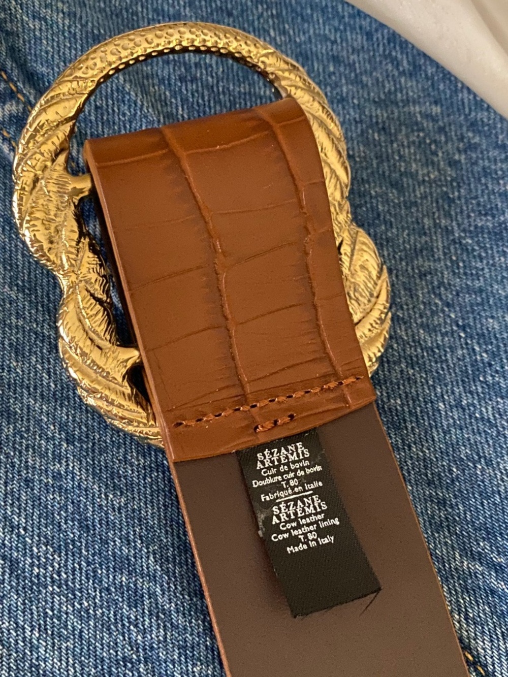 NWOT Artemis Croc Embossed Leather Belt - Picture 3 of 7